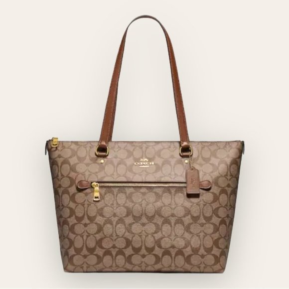 NWT Authentic COACH Signature Gallery Shoulder Tote Bag Khaki/Brown/Beige/Tan - Picture 2 of 14